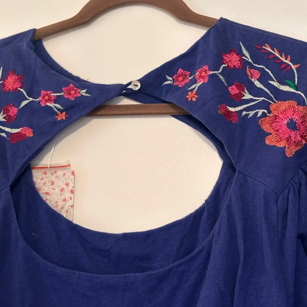 Free People Lita Embroidered Top Blue - Large - Picture 11 of 11